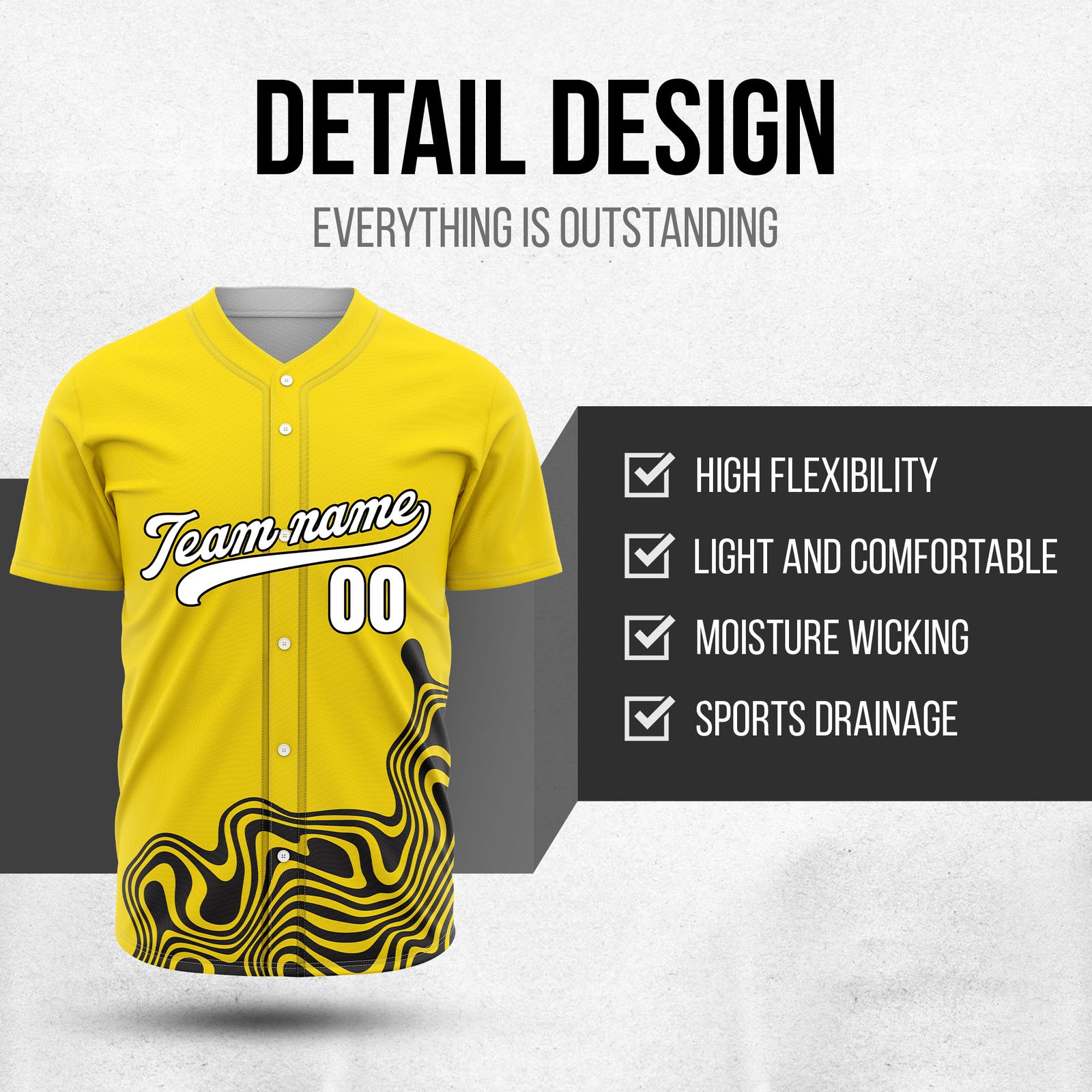 Custom Wave Yellow Baseball Sports Jersey Personalized Uniform with Name & Number