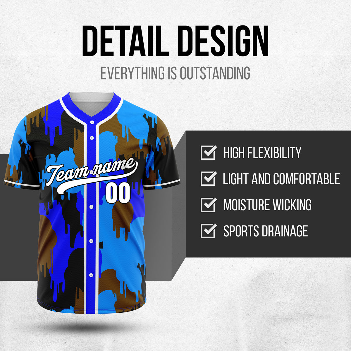 Custom Paint Hustlers Blue Baseball Sports Jersey Personalized Uniform with Name & Number