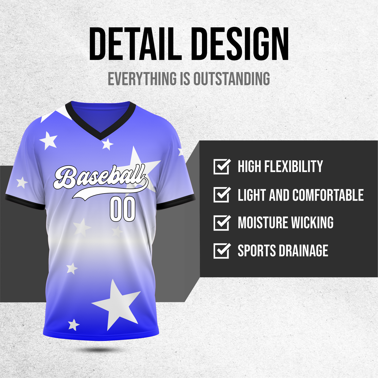 Custom Starfall Gradient Baseball Blue Sports Jersey Personalized Uniform with Name & Number