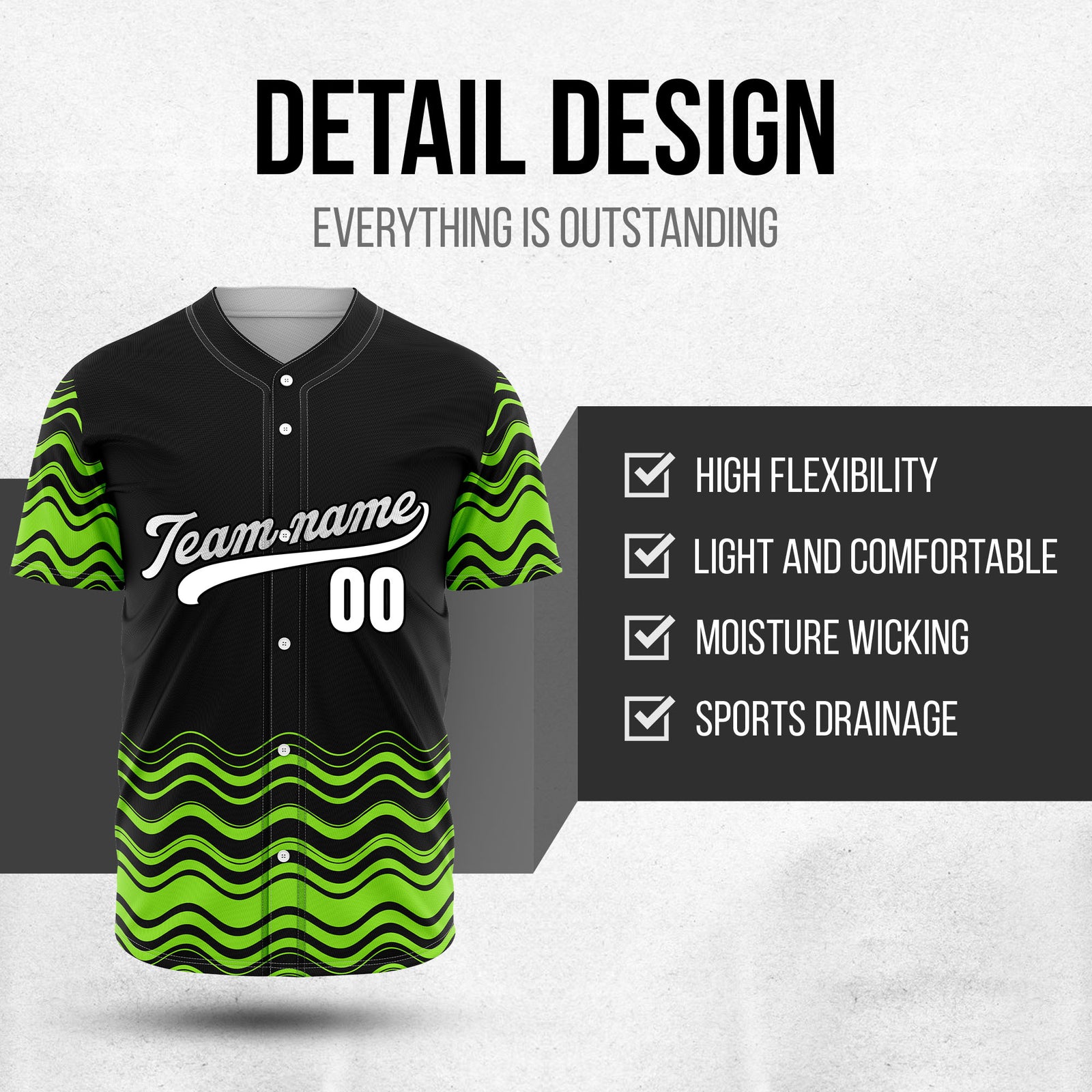 Custom Wave Black Baseball Sports Jerseys Personalized Uniform with Name & Number