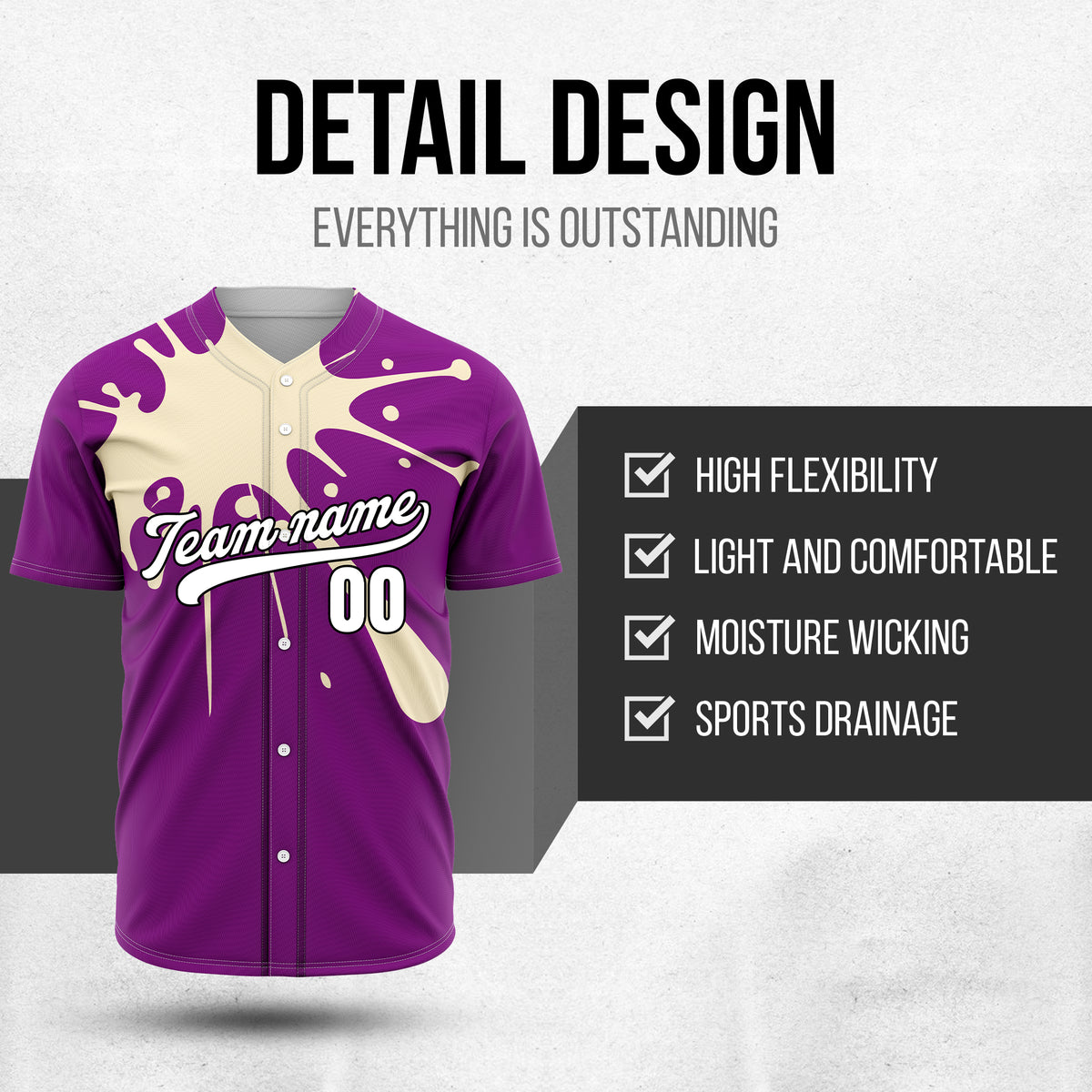Custom Paint Burst Purple Sports Jersey Personalized Uniform with Name & Number