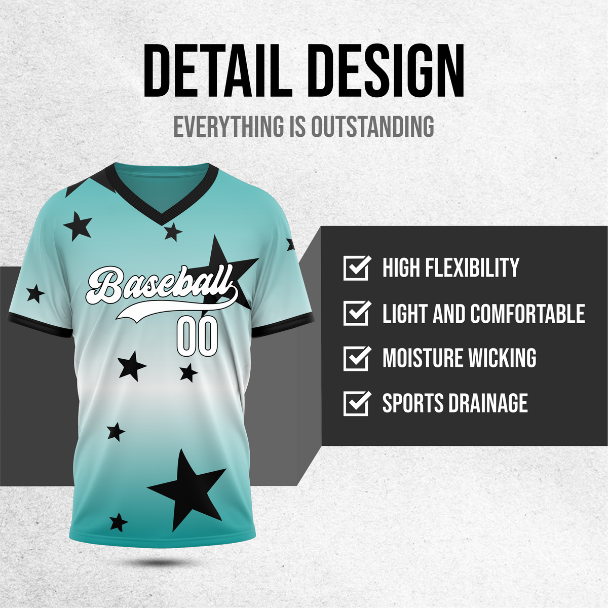 Custom Starfall Gradient Baseball Teal Sports Jersey Personalized Uniform with Name & Number