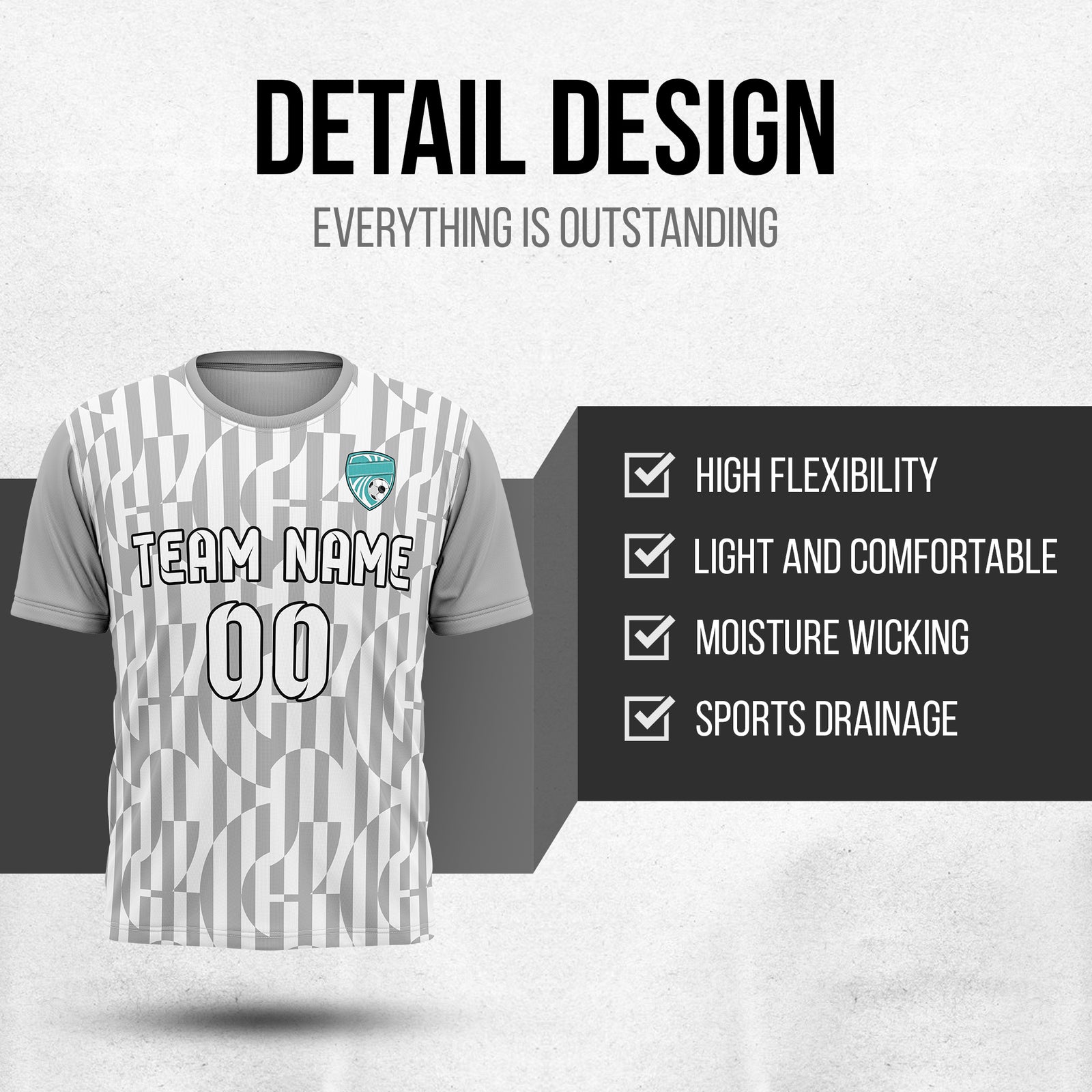 Custom Pulse Grid R-Full Pattern Soccer Grey Sport Tops Jersey