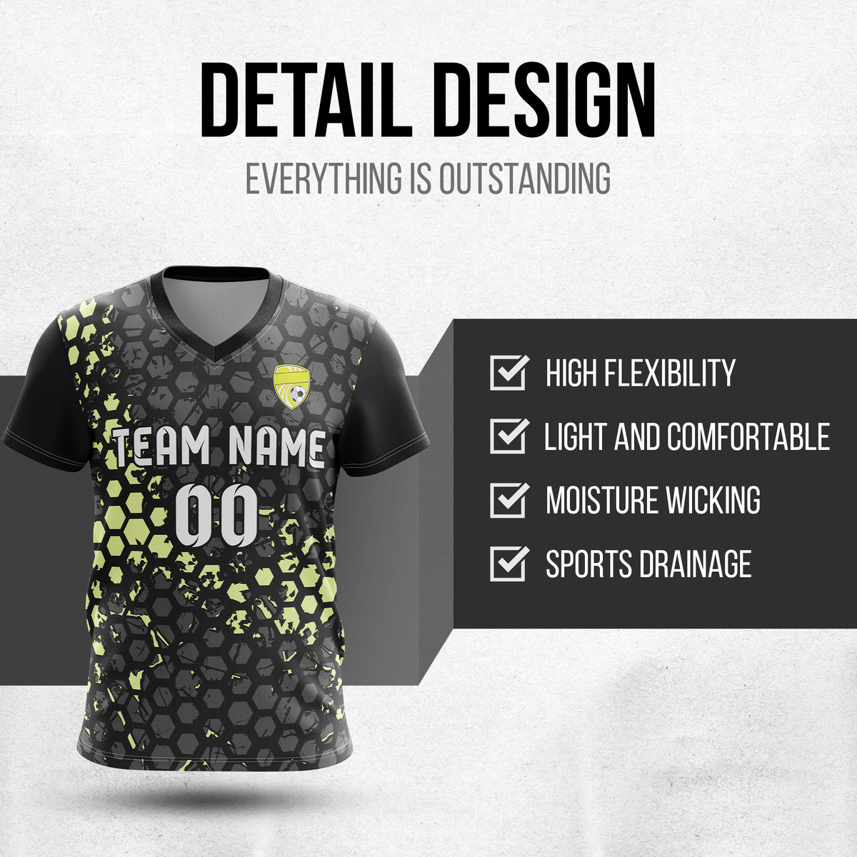 Custom Hex V-Full Pattern Black Soccer sport Tops Jersey