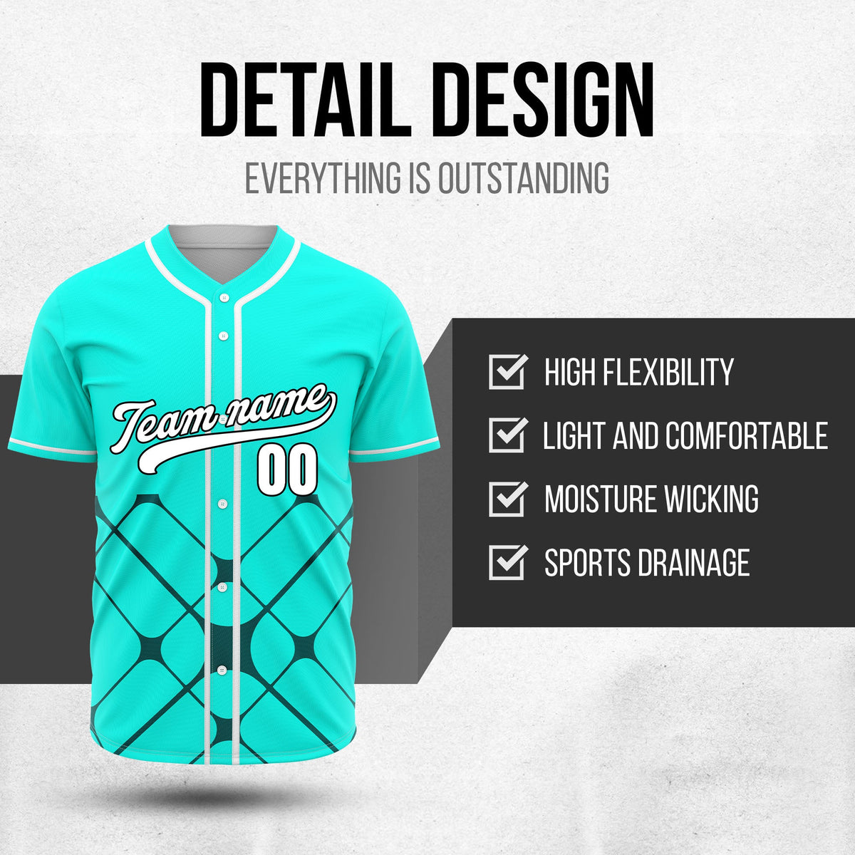 Custom Gridlock Aqua Baseball Sports Jersey Personalized Uniform with Name & Number