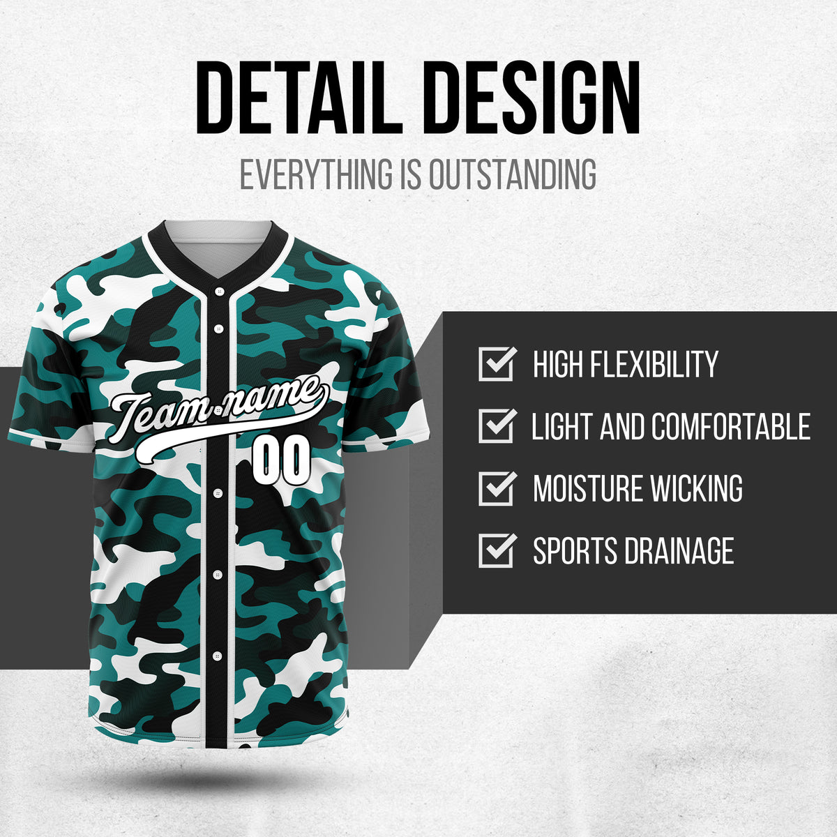 Custom Shadow Command Teal Baseball Sports Jersey Personalized Uniform with Name & Number