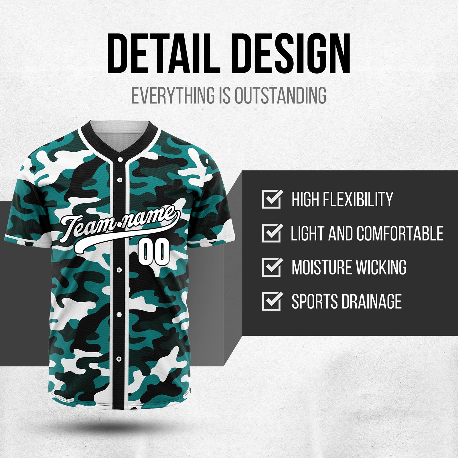 Custom Shadow Command Teal Baseball Sports Jersey Personalized Uniform with Name & Number