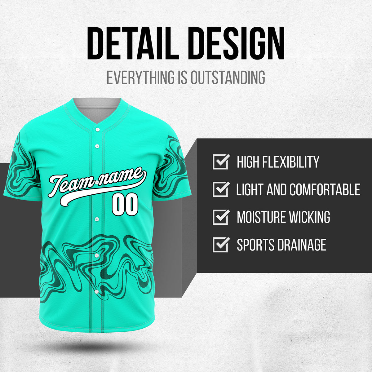 Custom Wave Aqua Baseball Sports Jerseys Personalized Uniform with Name & Numbers