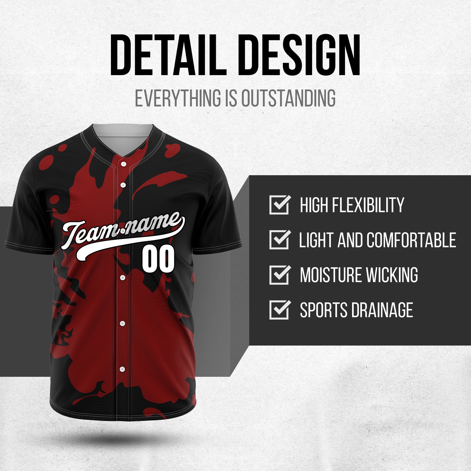 Custom Ink Splash Black Baseball Sports Jersey Personalized Uniform with Name & Number