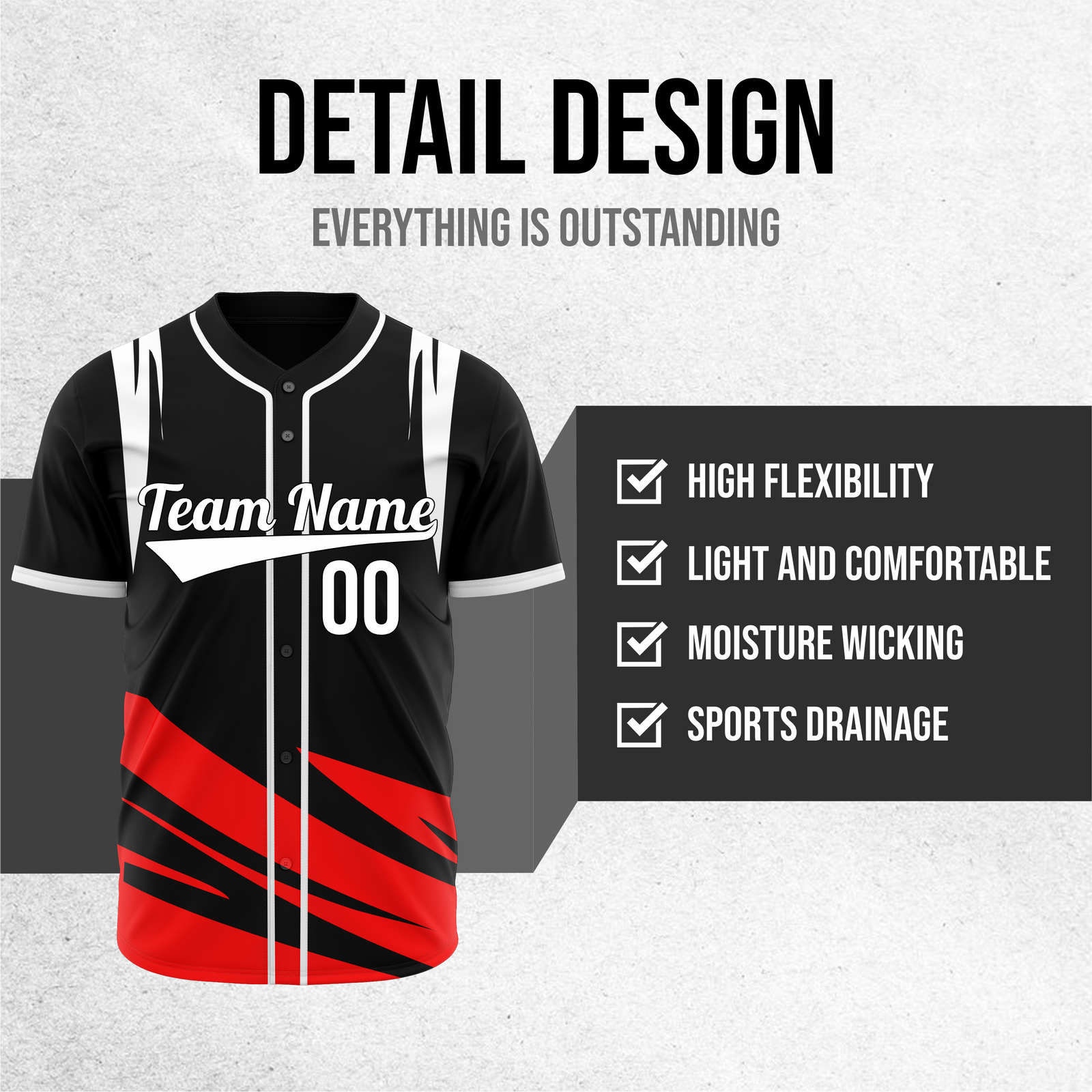 Custom Curve Edge Baseball Black Sports Jersey Personalized Uniform with Name & Number