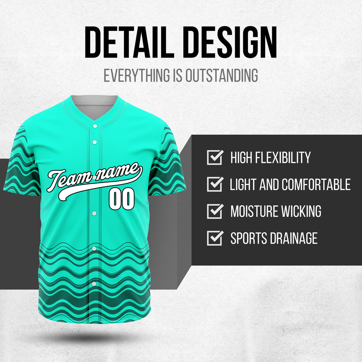 Custom Wave Aqua Baseball Sports Jerseys Personalized Uniform with Name & Number