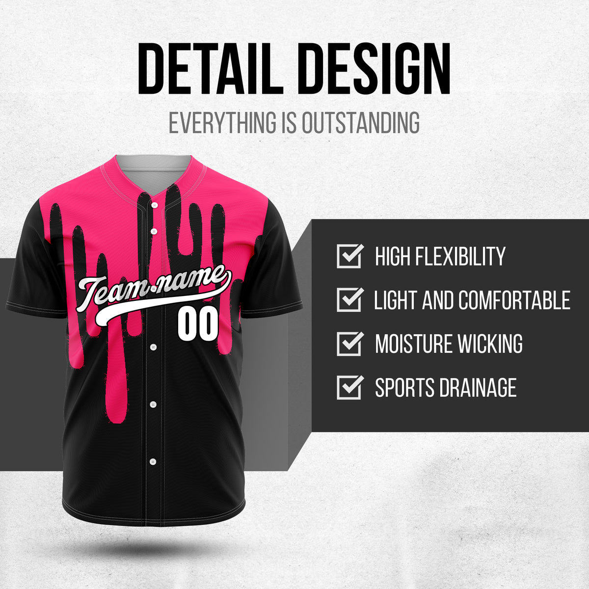 Custom Ink Drip Black Sports Jersey Personalized Uniform with Name & Number