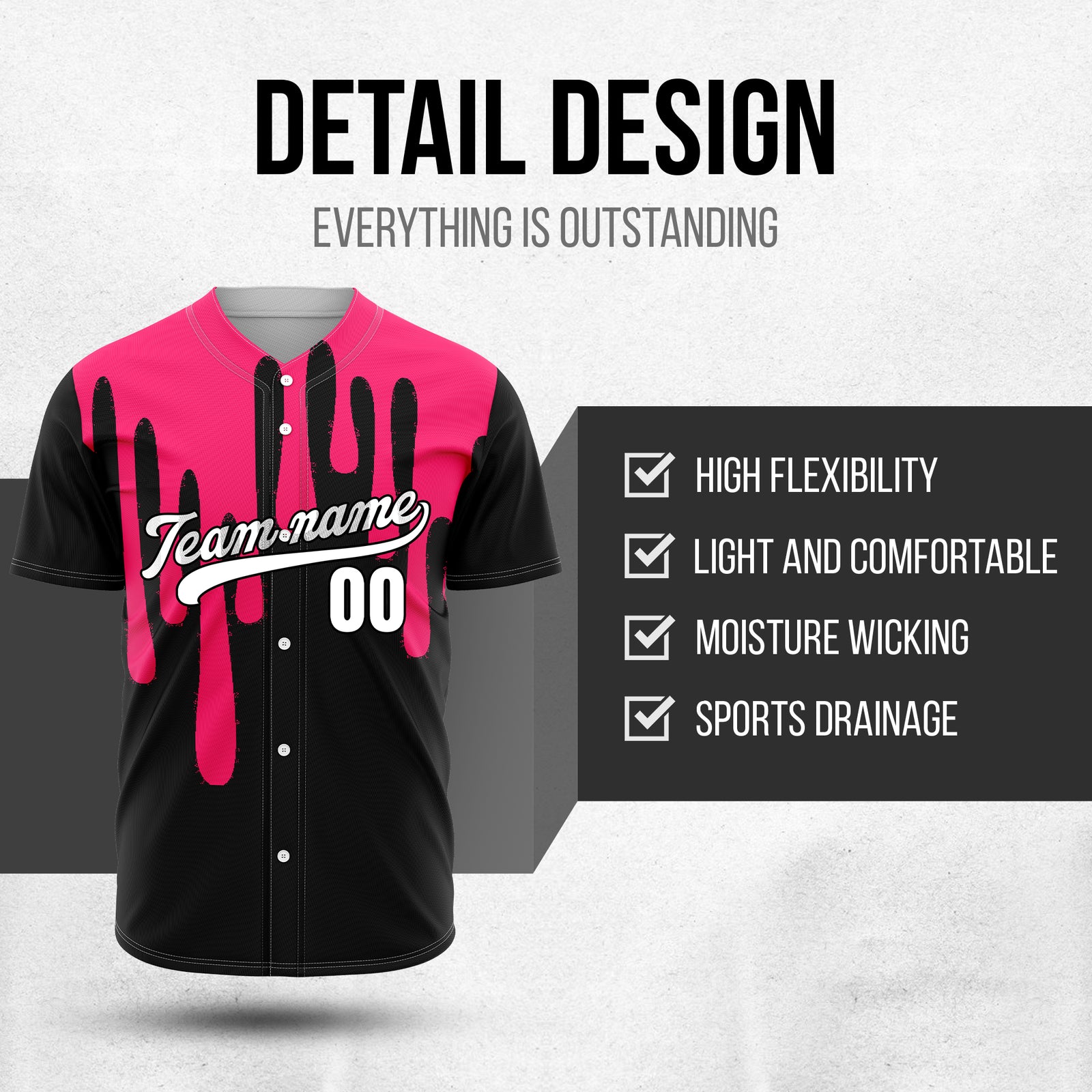Custom Ink Drip Black Sports Jersey Personalized Uniform with Name & Number