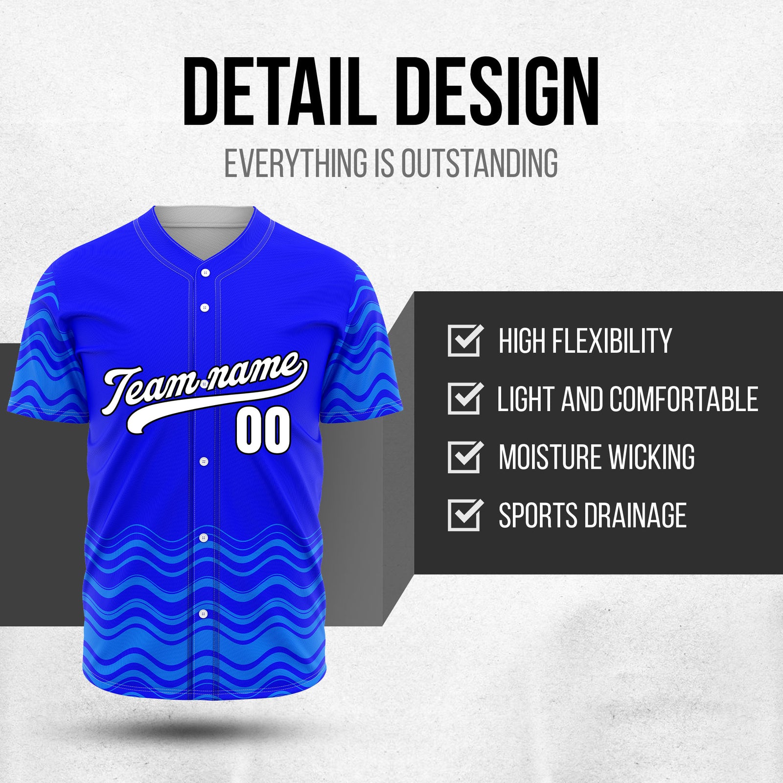 Custom Wave Blue Baseball Sports Jerseys Personalized Uniform with Name & Number