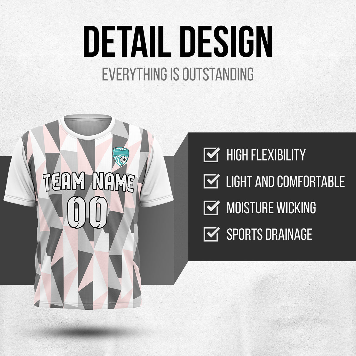 Custom Crystal R-Full Pattern Soccer White Sport Tops Jersey