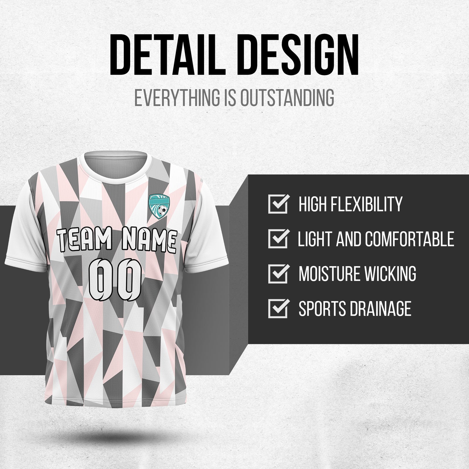 Custom Crystal R-Full Pattern Soccer White Sport Tops Jersey