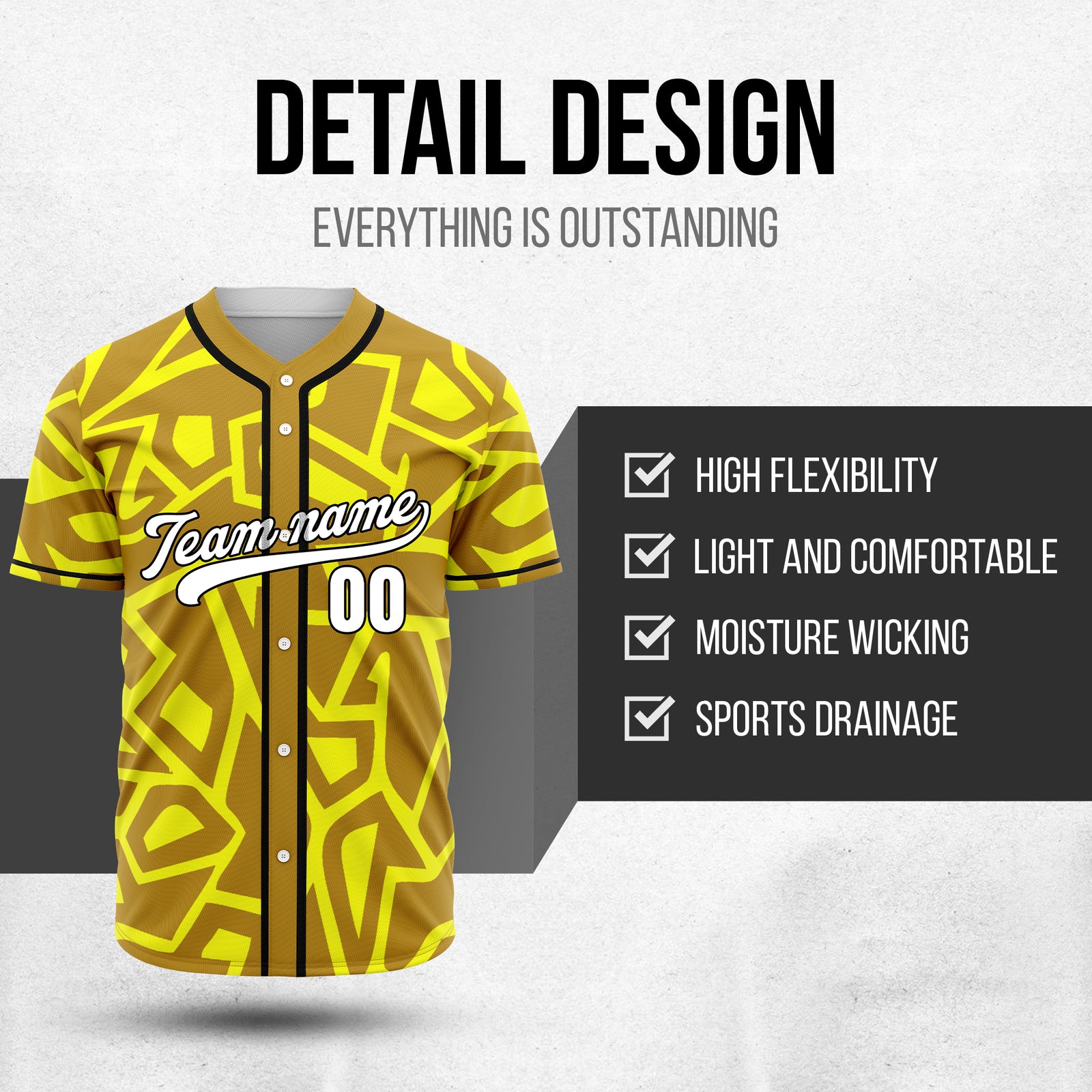 Custom Shadow Rebels Yellow Baseball Sports Jersey Personalized Uniform with Name & Number