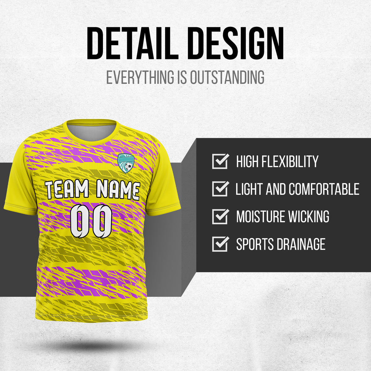 Custom Flare Strike R-Full Pattern Soccer Yellow Sport Tops Jersey