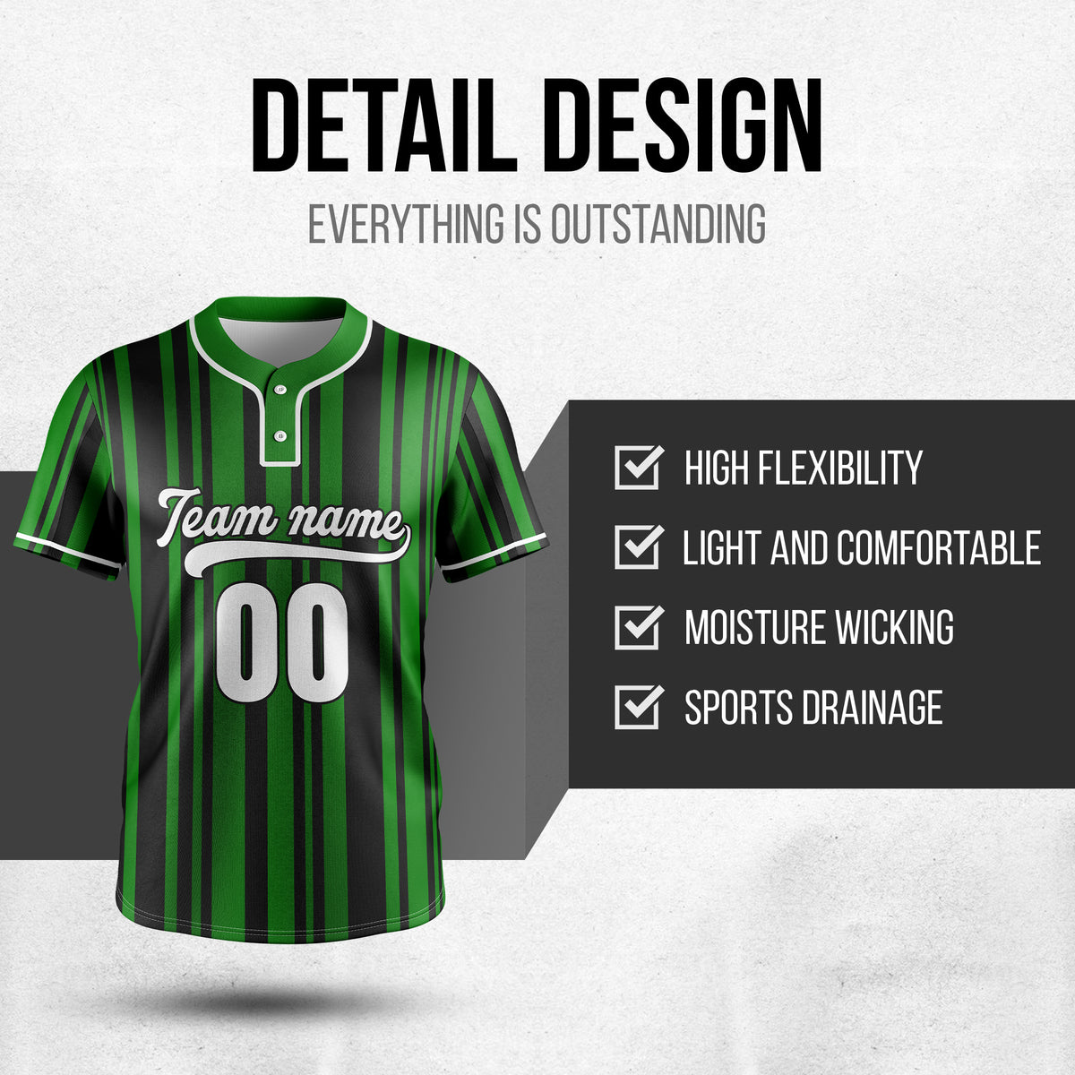 Custom Stripe Fusion Green Baseball Sports Jersey Personalized Uniform with Name & Number