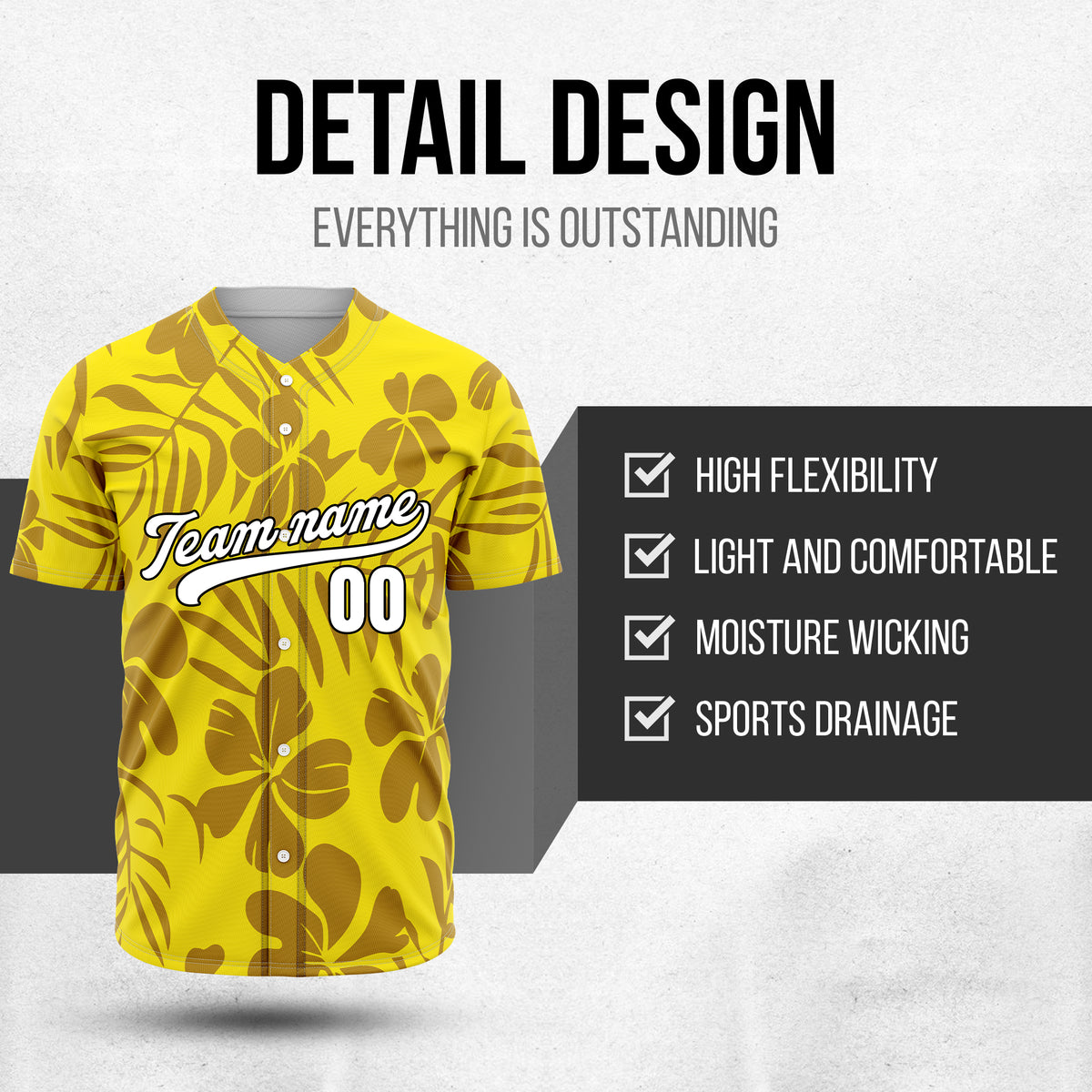 Custom Hawaiian Yellow Baseball Sports Jersey Personalized Uniform with Name & Number