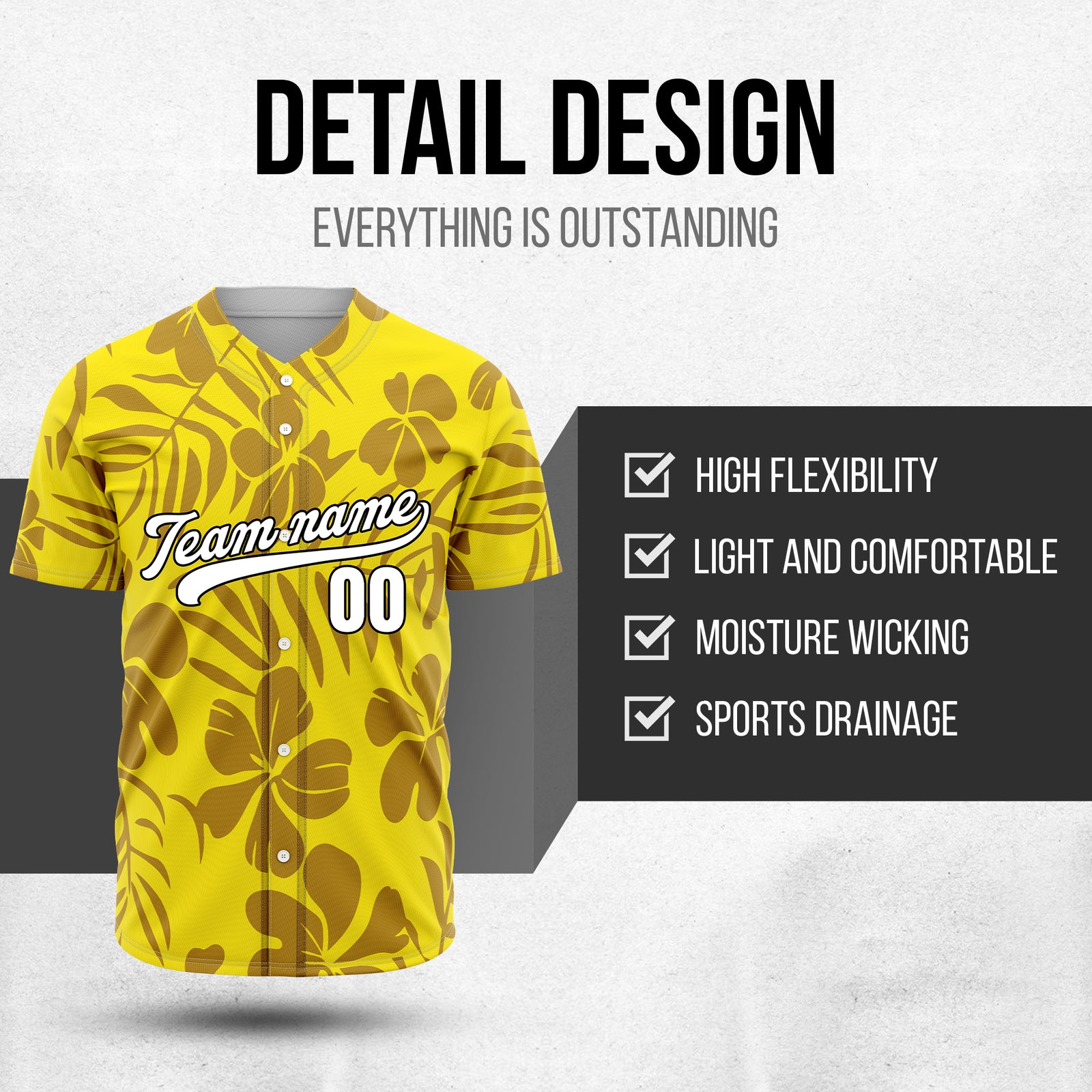 Custom Hawaiian Yellow Baseball Sports Jersey Personalized Uniform with Name & Number