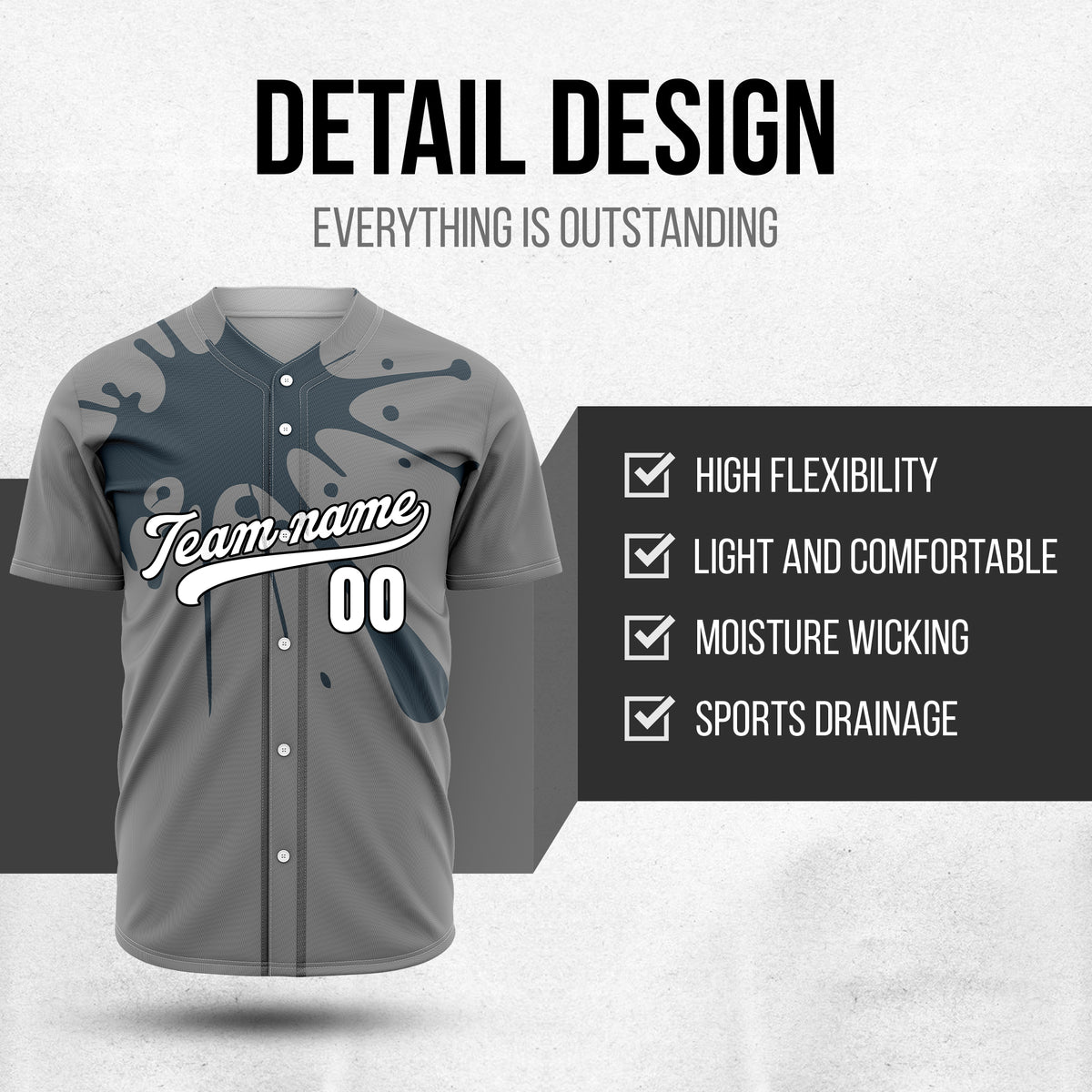 Custom Paint Burst Grey Sports Jersey Personalized Uniform with Name & Number