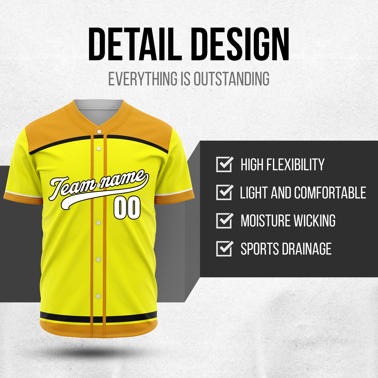 Custom Marquee Classic Baseball Yellow Sports Jersey Personalized Uniform with Name & Number