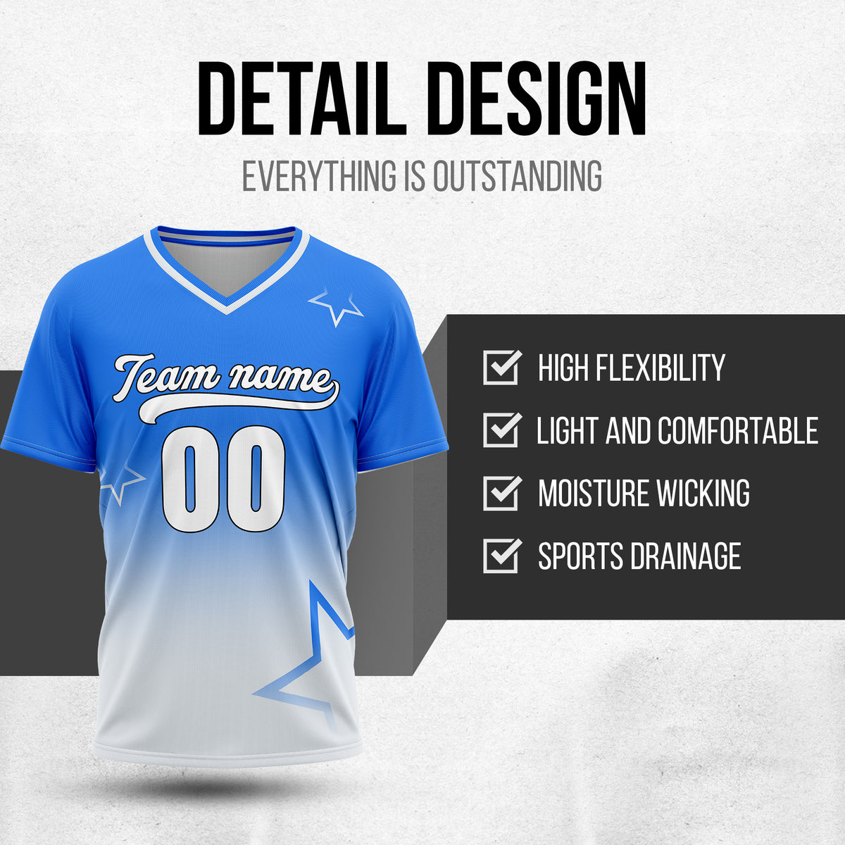 Custom Star Gradient Baseball Blue Sports Jersey Personalized Uniform with Name & Number