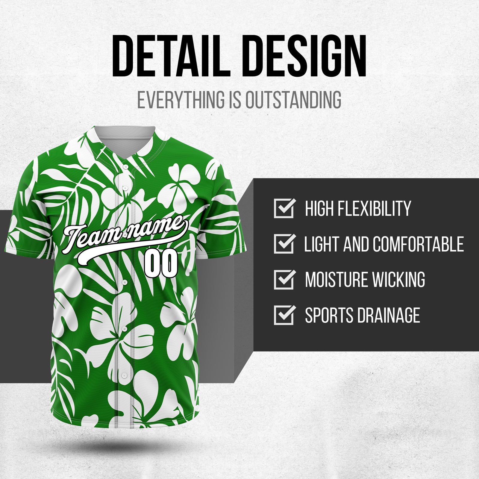 Custom Hawaiian Green Baseball Sports Jersey Personalized Uniform with Name & Number