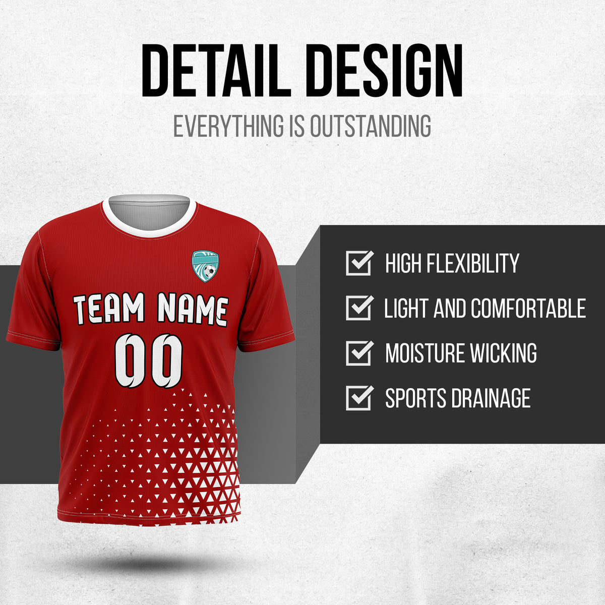 Custom Tri-Edge R Side Pattern Soccer Red Sport Tops Jersey