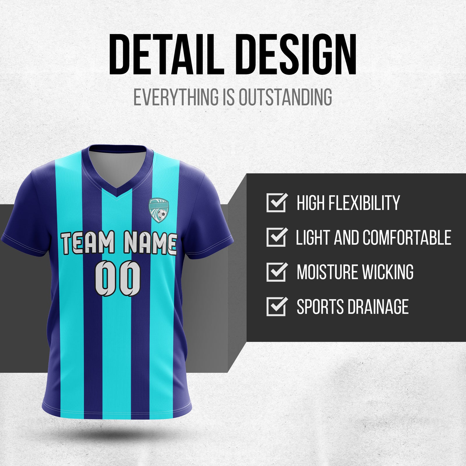 Custom Striker Stripe V-Neck Navy Soccer sport Tops Jersey