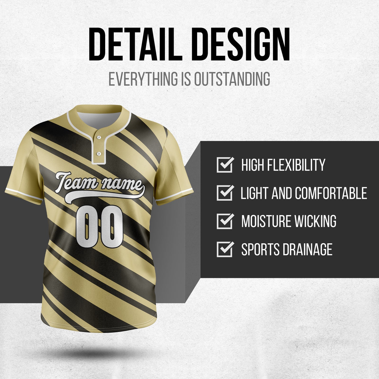 Custom Bold Flow Khaki Baseball Sports Jersey Personalized Uniform with Name & Number