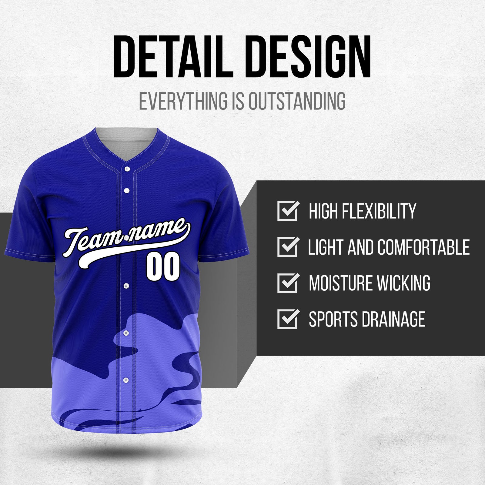 Custom Wave Blue Baseball Sports Jersey Personalized Uniform with Name & Number