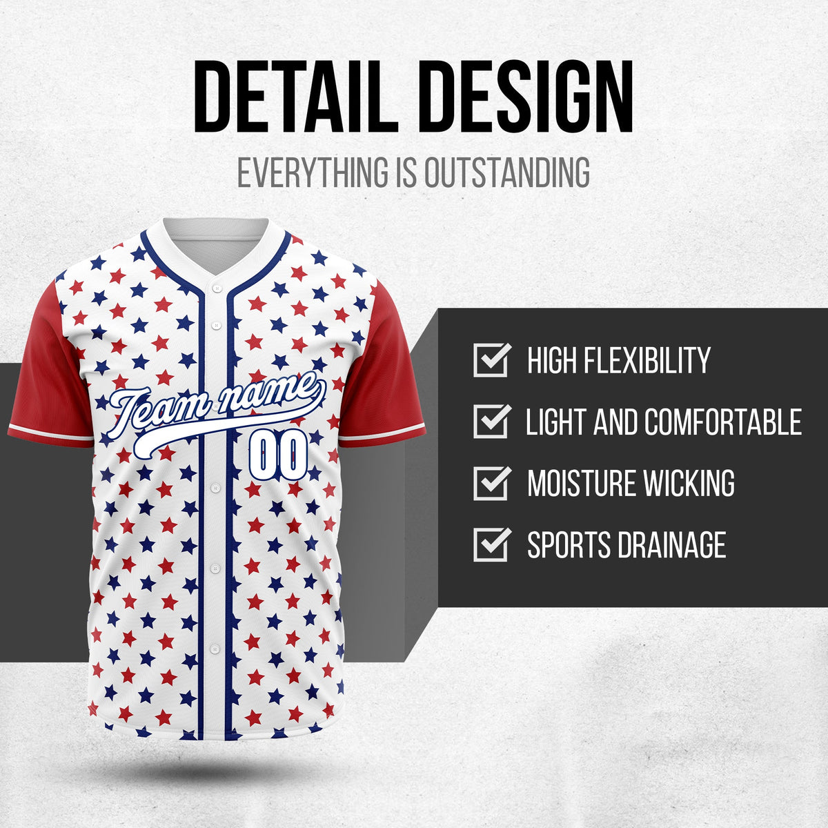 Custom Stars & Stripes Baseball Sports Jersey Personalized Uniform with Name & Number