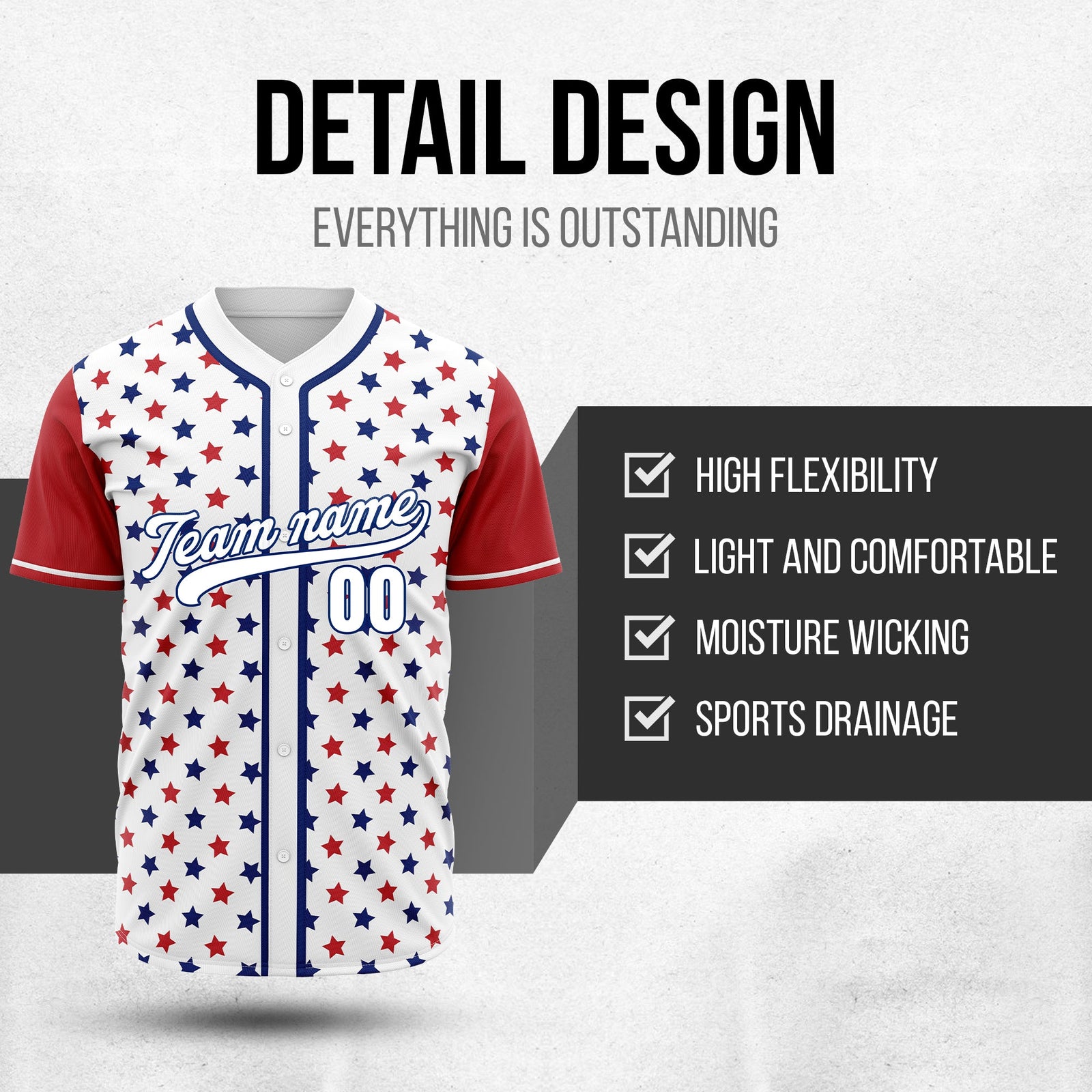 Custom Stars & Stripes Baseball Sports Jersey Personalized Uniform with Name & Number
