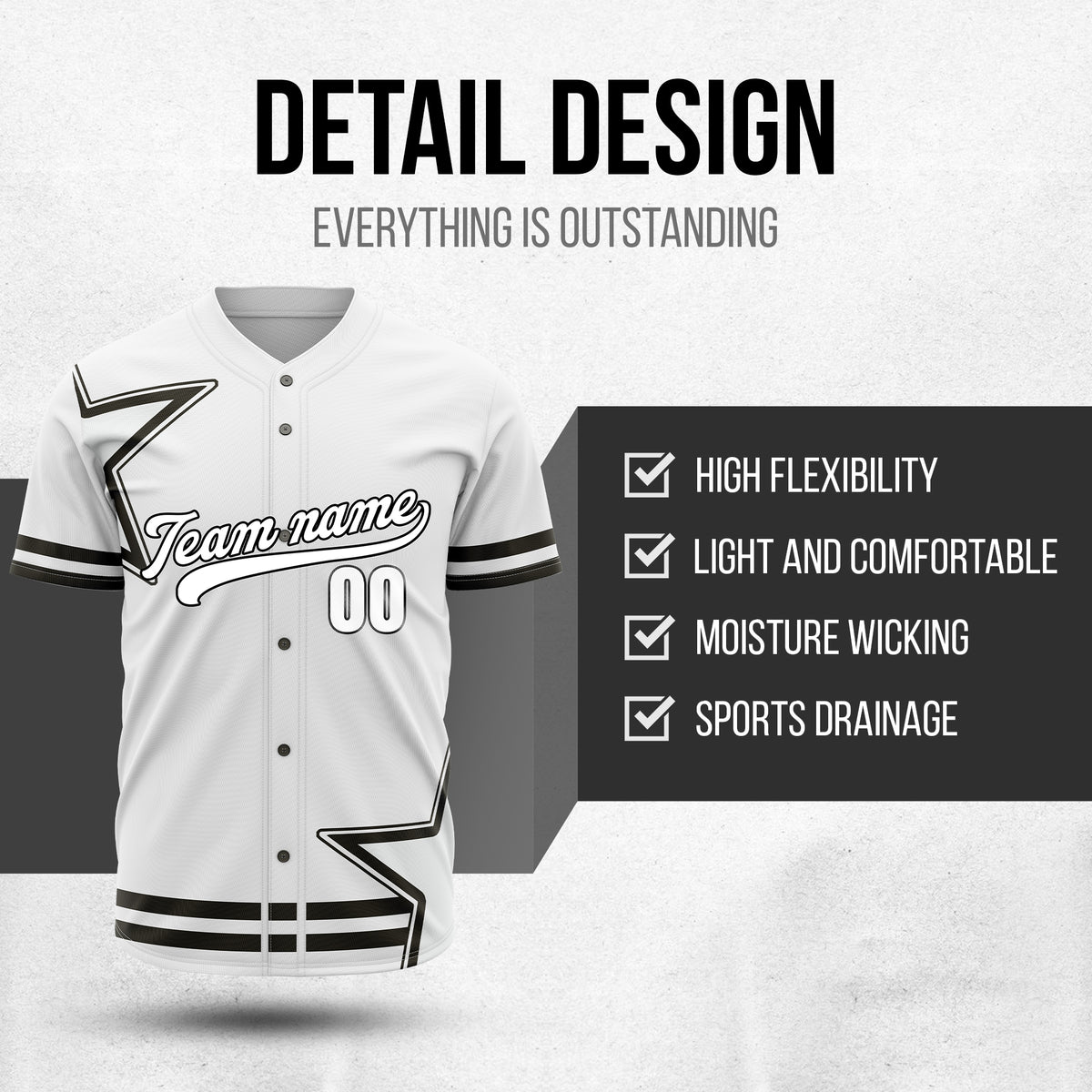 Custom Star Classic Baseball White Sports Jersey Personalized Uniform with Name & Number
