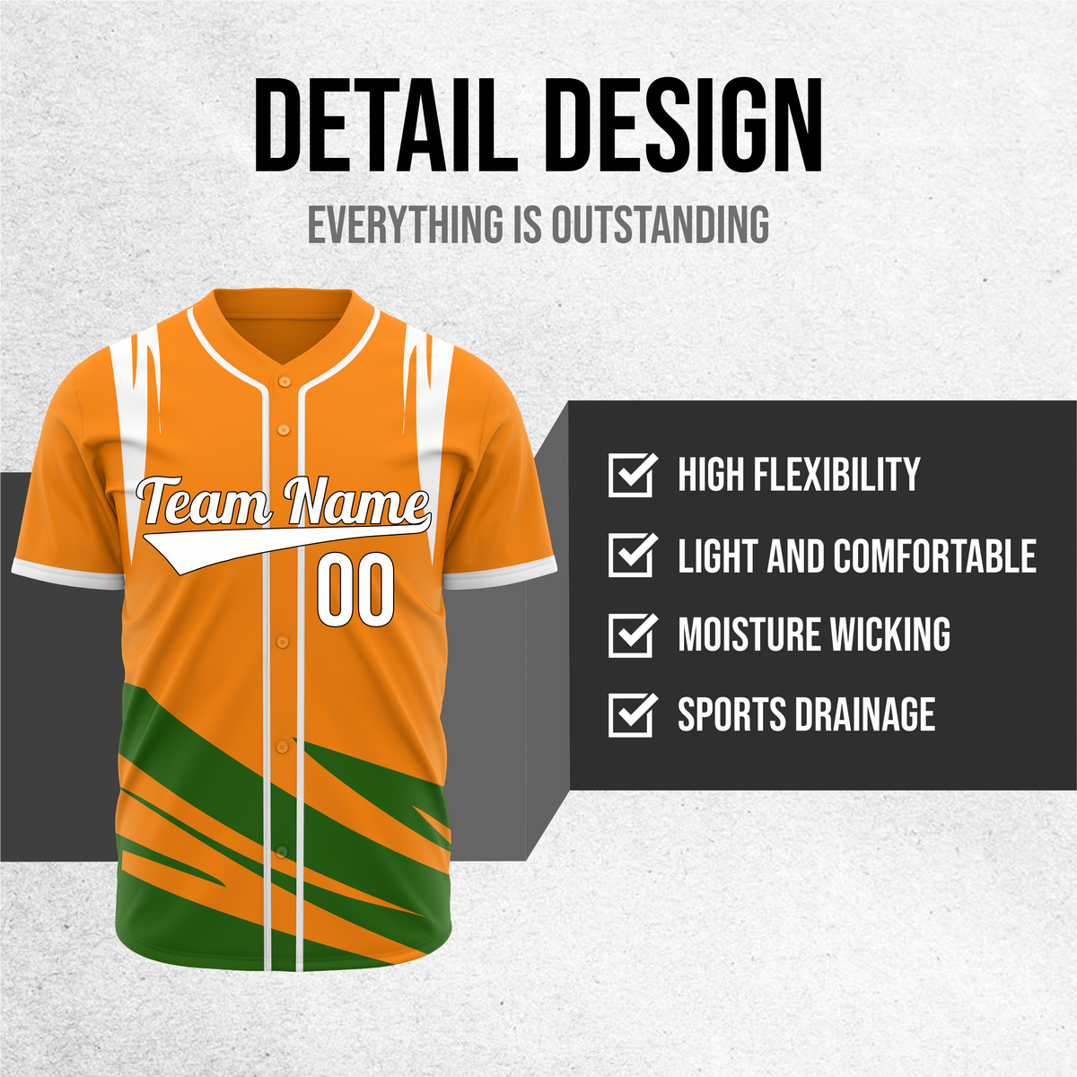 Custom Curve Edge Baseball Orange Sports Jersey Personalized Uniform with Name & Number