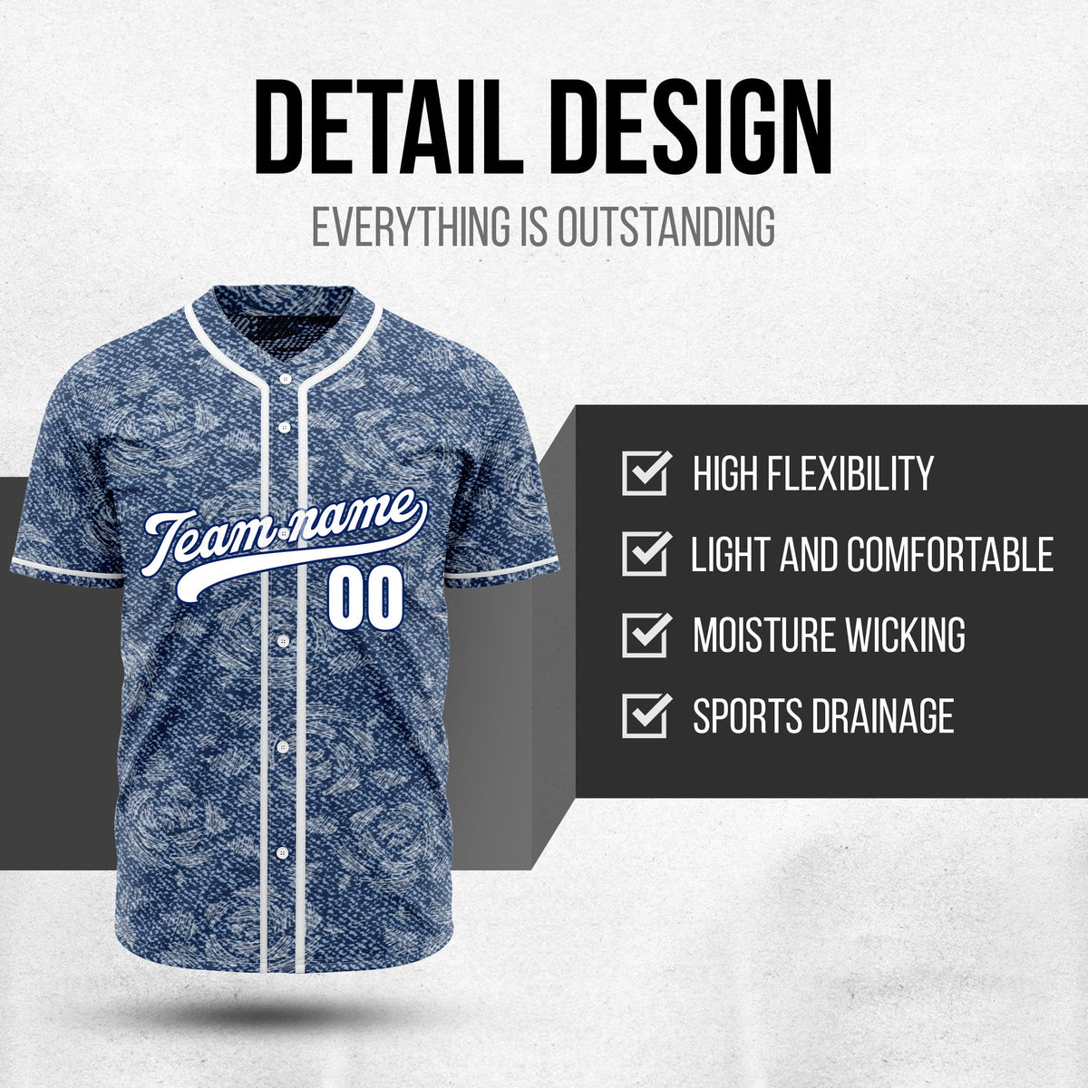 Custom Denim Ace Baseball Sports Jersey Personalized Uniform with Name & Number
