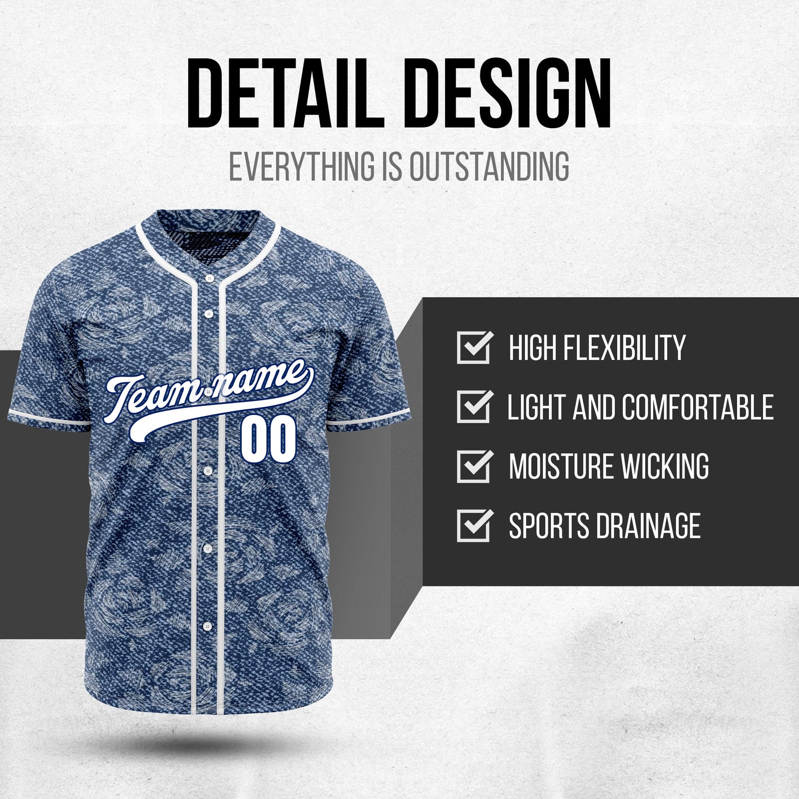Custom Denim Ace Baseball Sports Jersey Personalized Uniform with Name & Number
