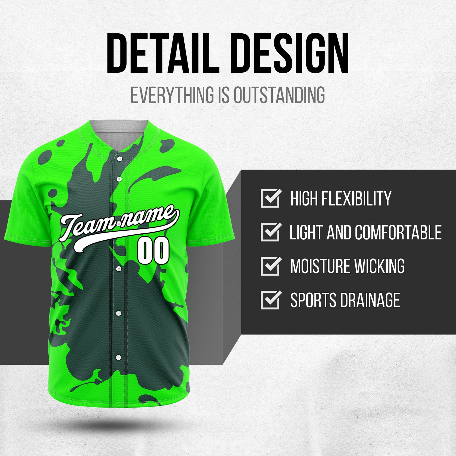 Custom Ink Splash Neon Baseball Green Sports Jersey Personalized Uniform with Name & Number