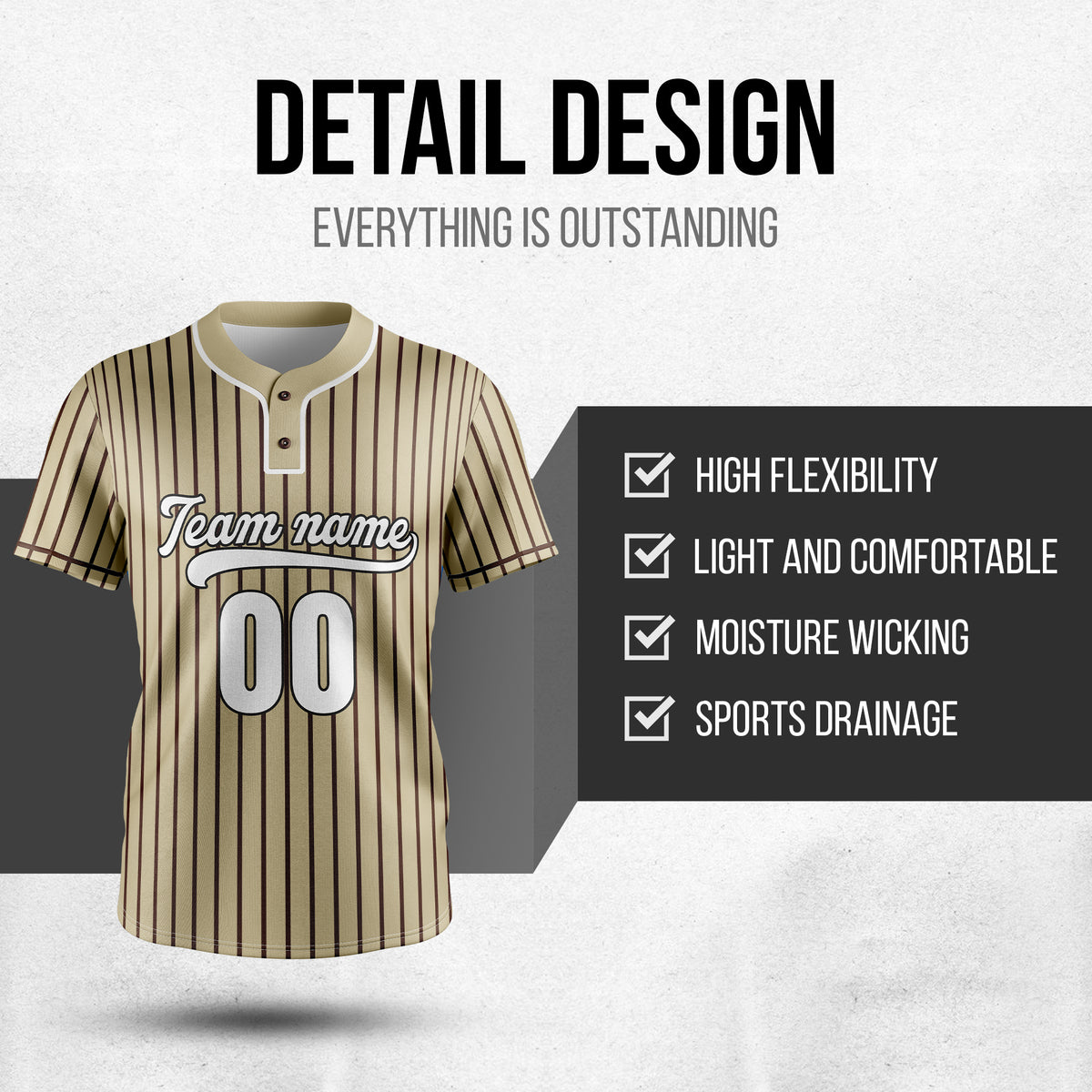 Custom Pinstripe Baseball Khaki Sports Jersey Personalized Uniform with Name & Number