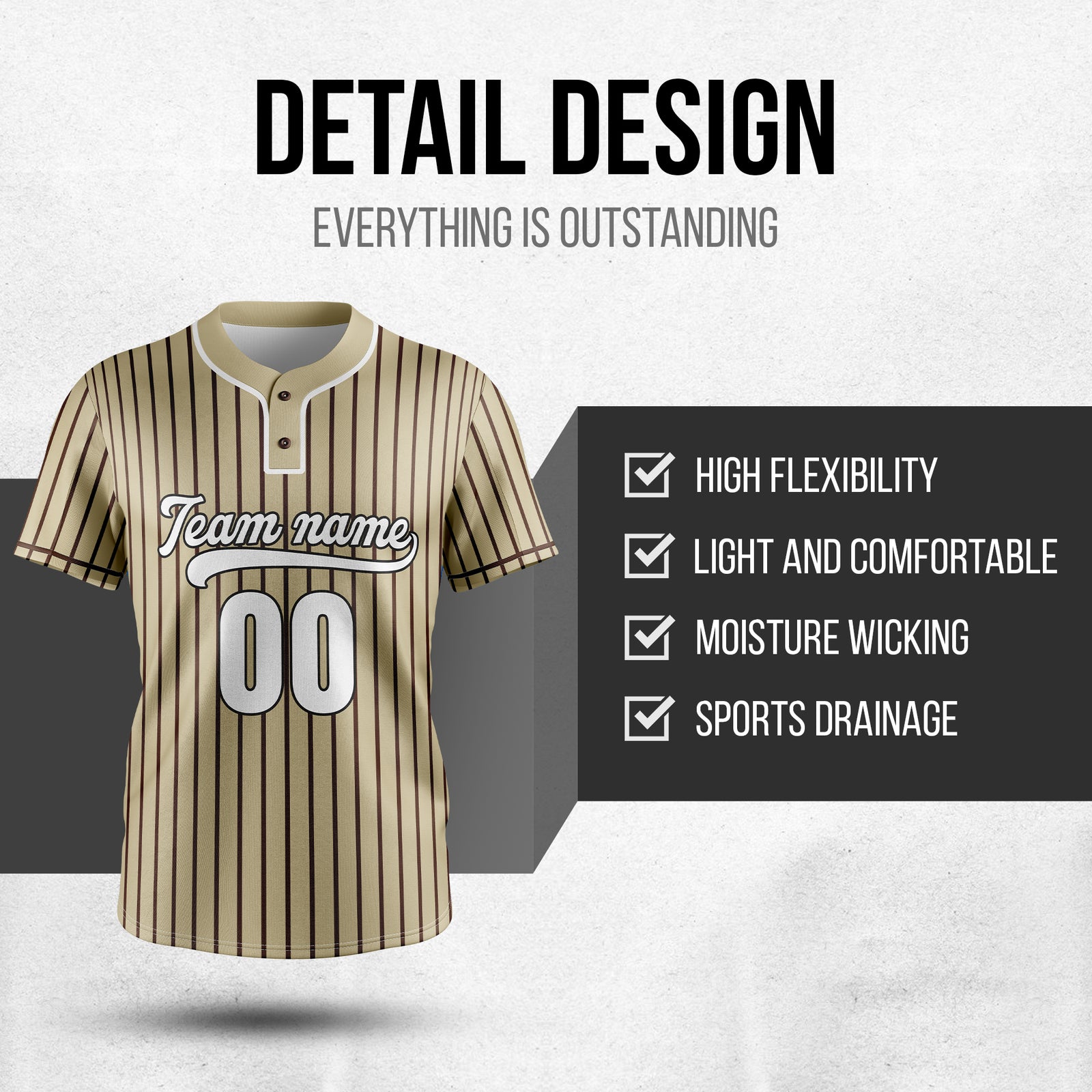 Custom Pinstripe Baseball Khaki Sports Jersey Personalized Uniform with Name & Number