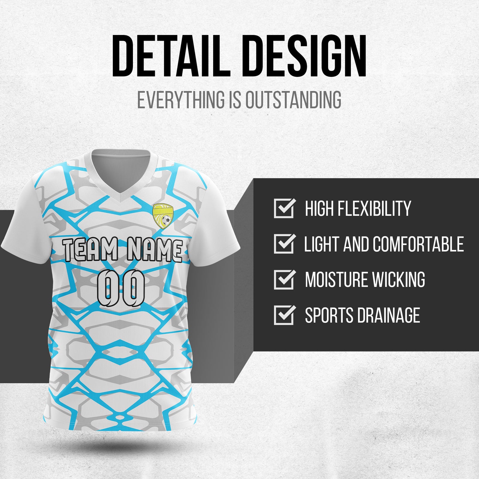 Custom Wild Pulse V-Full Pattern White Soccer sport Tops Jersey