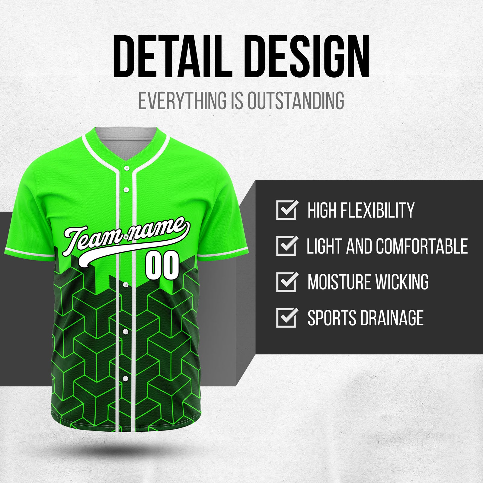 Custom Grid Iron Neon Green Baseball Sports Jersey Personalized Uniform with Name & Number