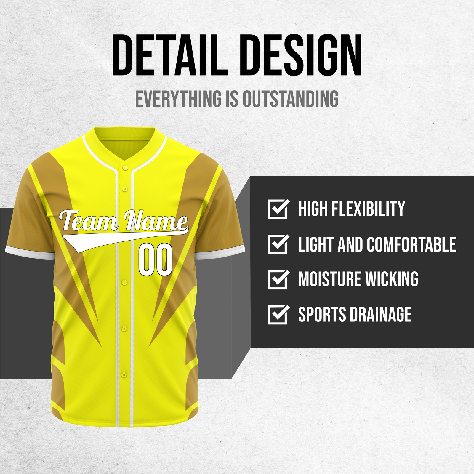 Custom Panel Flow Baseball Yellow Sports Jersey Personalized Uniform with Name & Number