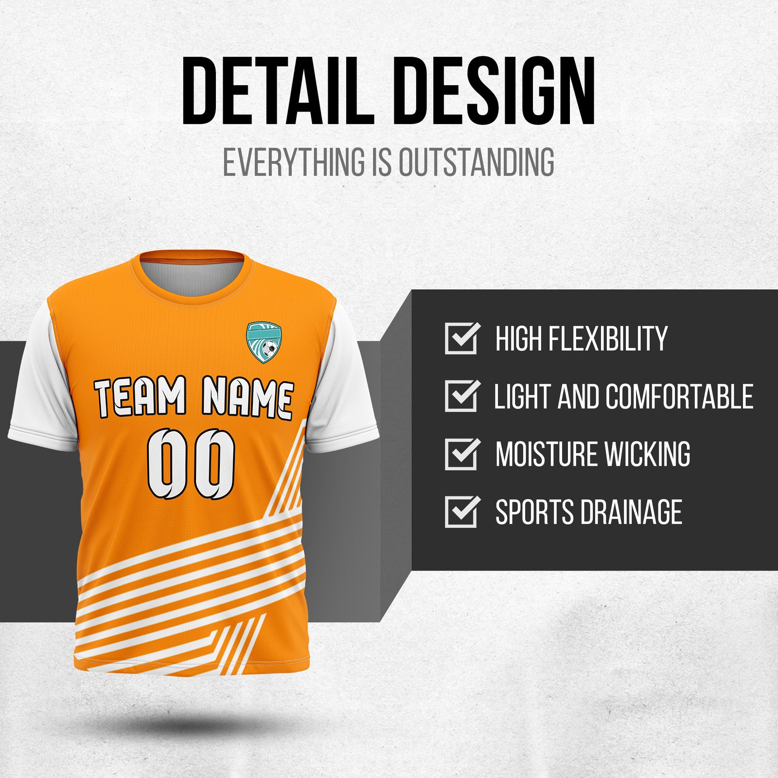 Custom Rapid Line R Side Pattern Soccer Orange sport Tops Jersey