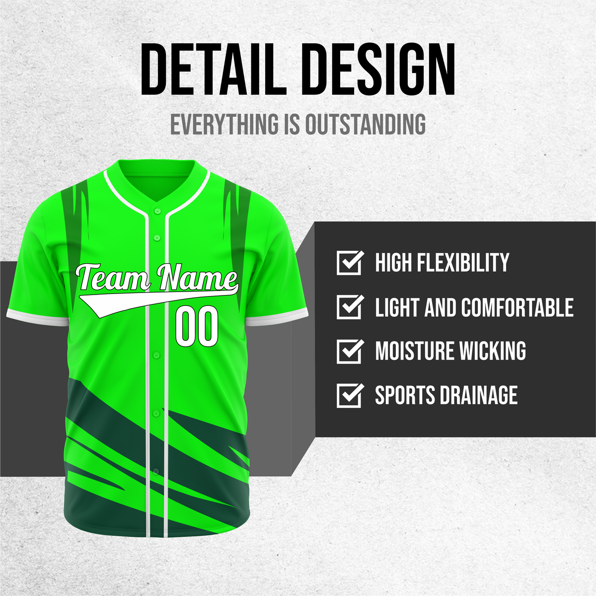 Custom Curve Edge Baseball Green Sports Jersey Personalized Uniform with Name & Number
