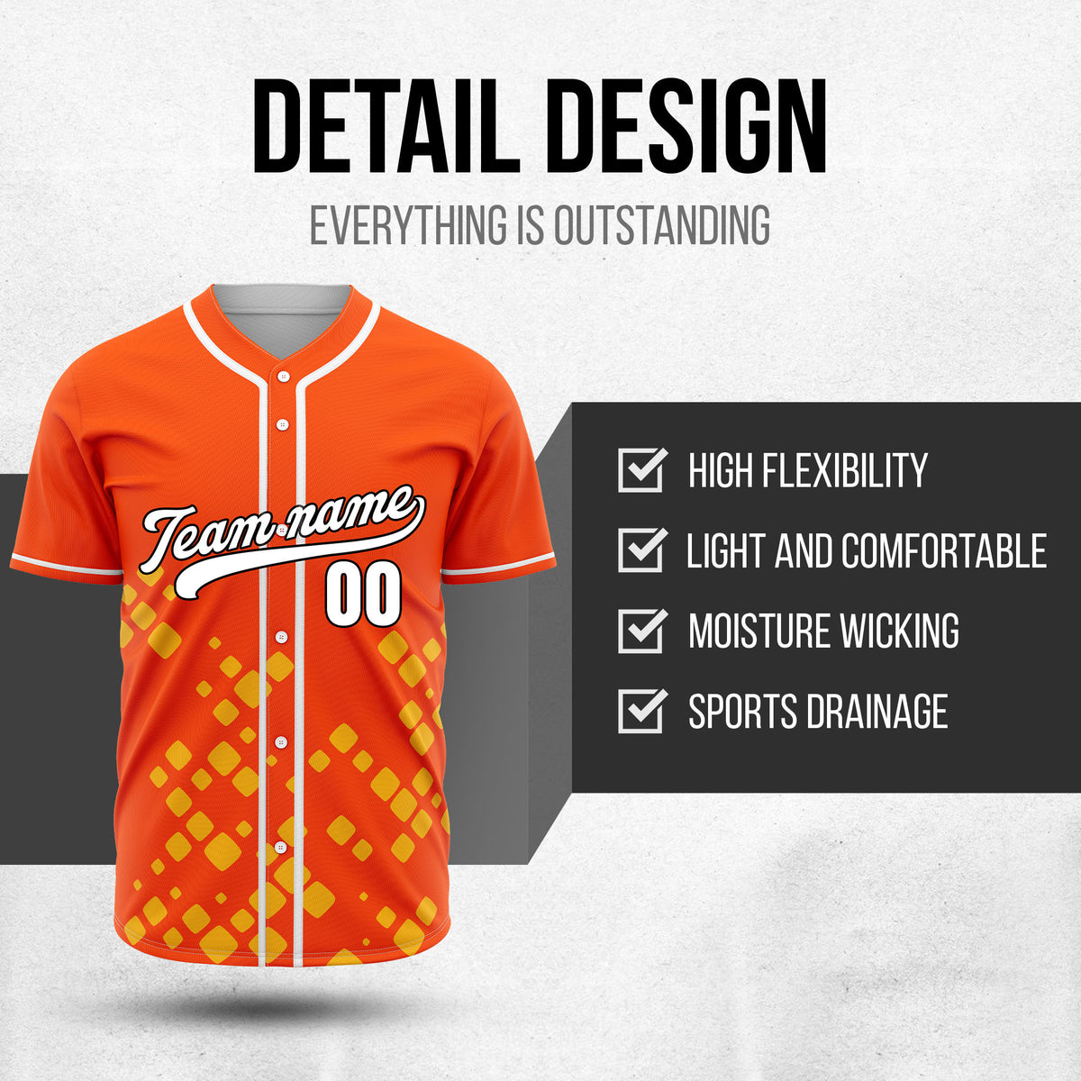 Custom Shadow Sparks Orange Baseball Sports Jersey Personalized Uniform with Name & Number