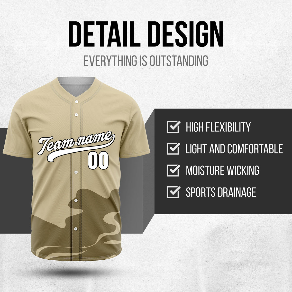 Custom Wave Khaki Baseball Sports Jersey Personalized Uniform with Name & Number