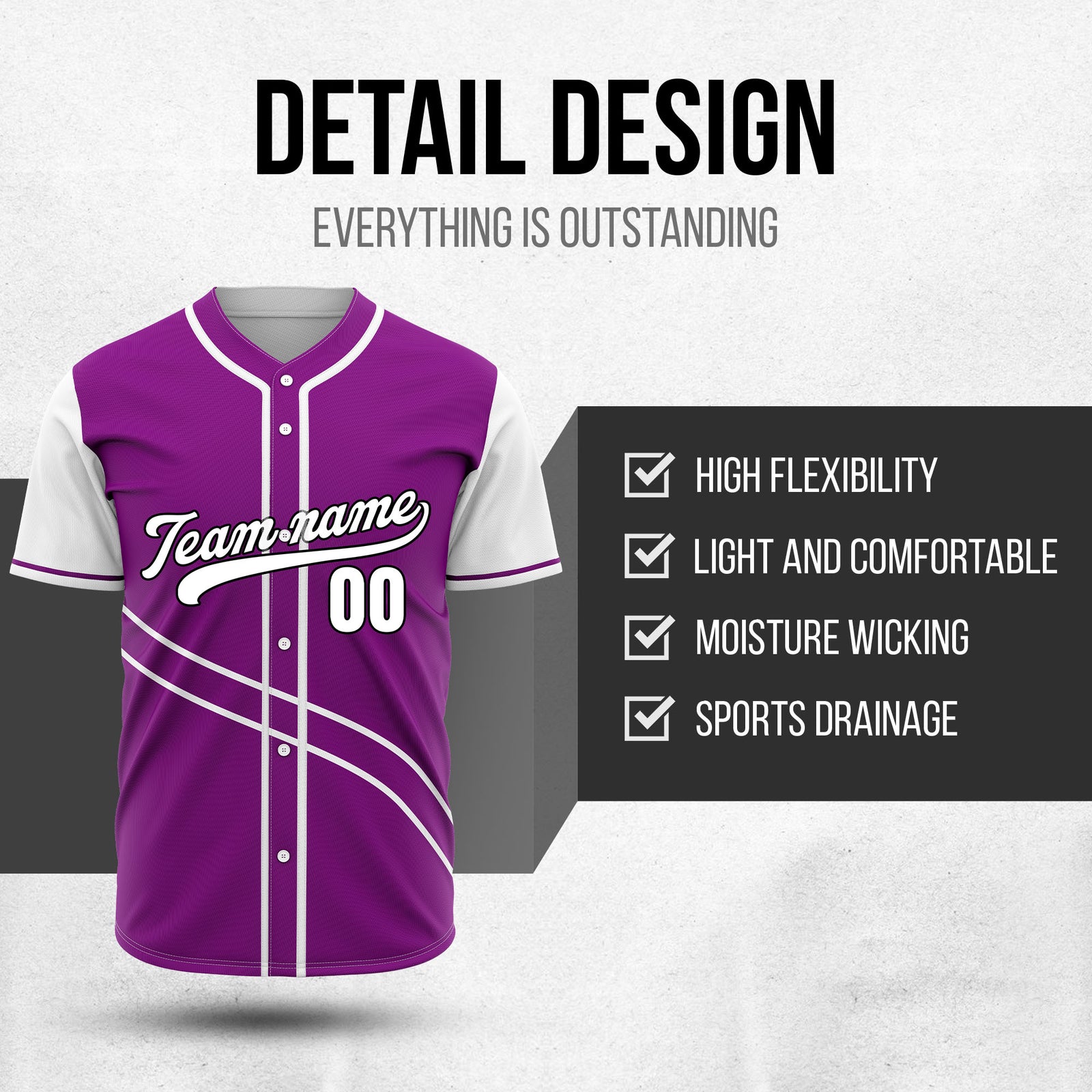Custom Swift Purple Raglan Style Baseball Sports Jersey Personalized Uniform with Name & Number